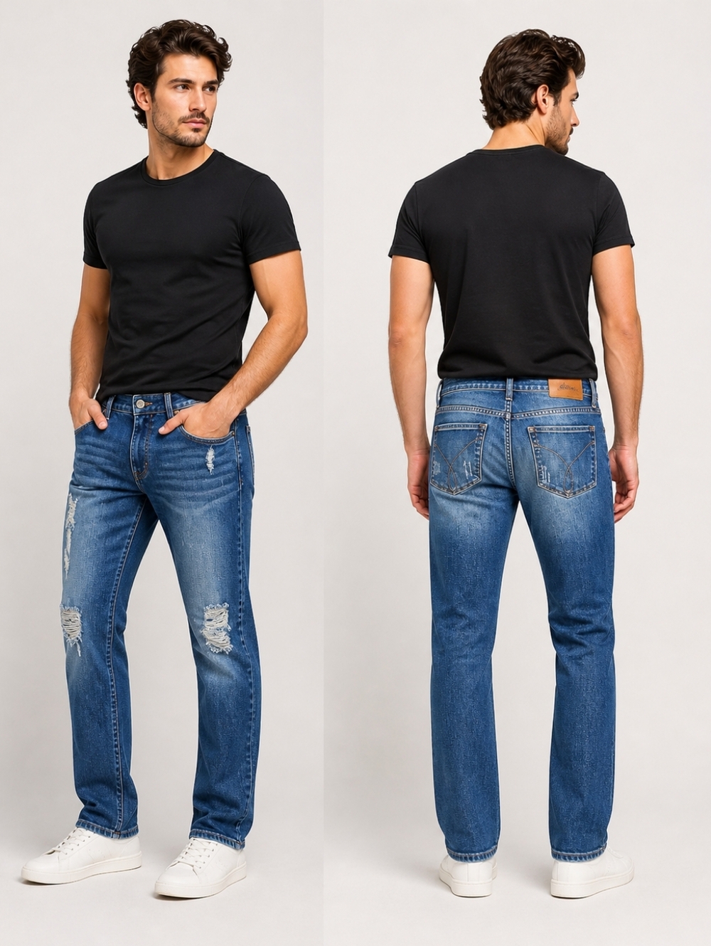 Calvin Klein Men's Blue Distressed Ultimate Skinny Straight-Leg Jeans 32x32
